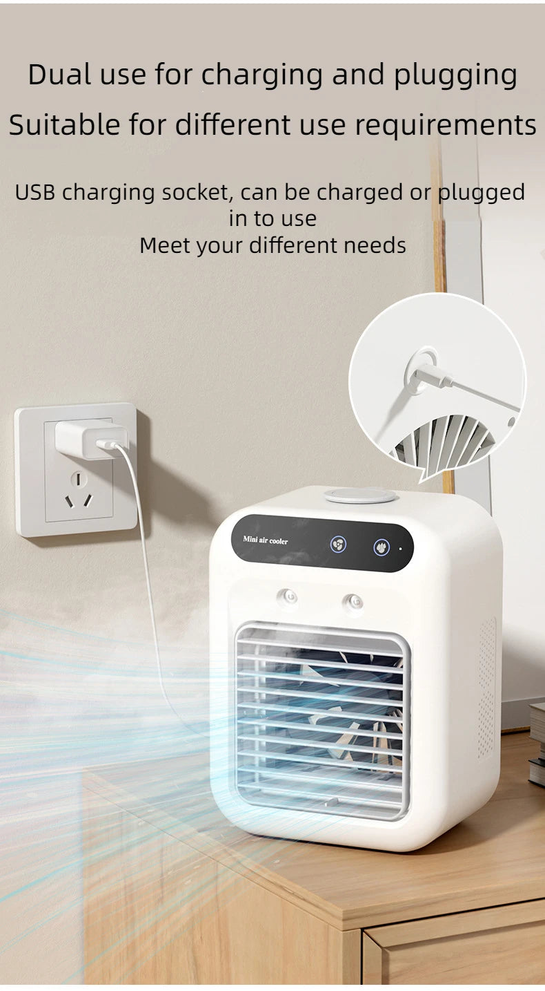 Tidesmit portable USB desktop air cooler fan with water tank and 1800mAh battery for personal cooling, side profile