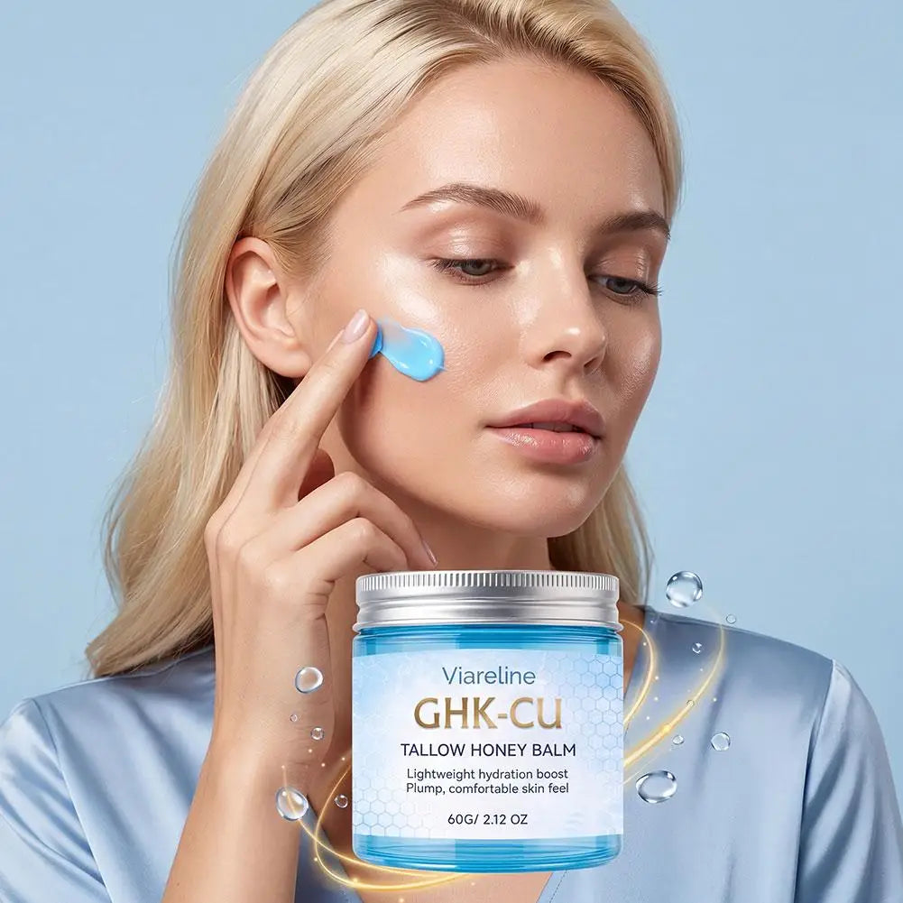 Viareline GHK-CU Copper Peptide Tallow Balm Day & Night Cream Firm Moisturize Honey Blue Balm for Mature, Dry & Sensitive Skin