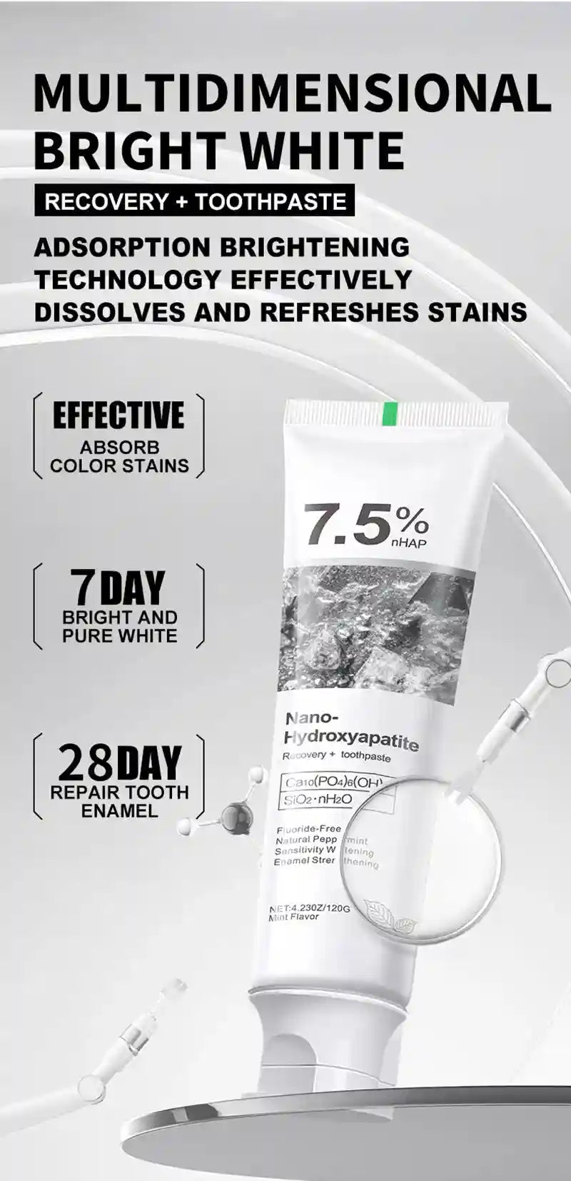 Tidesmit 7.5% Hydroxyapatite Probiotic Whitening Toothpaste for enamel repair and fresh breath 120g