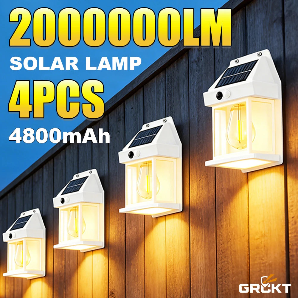 4PCS Solar Wall Light Outdoor Waterproof Sunlight Pathway Fence Lamp Yard Luminous Wall Washer Garden Decoration Tungsten Light