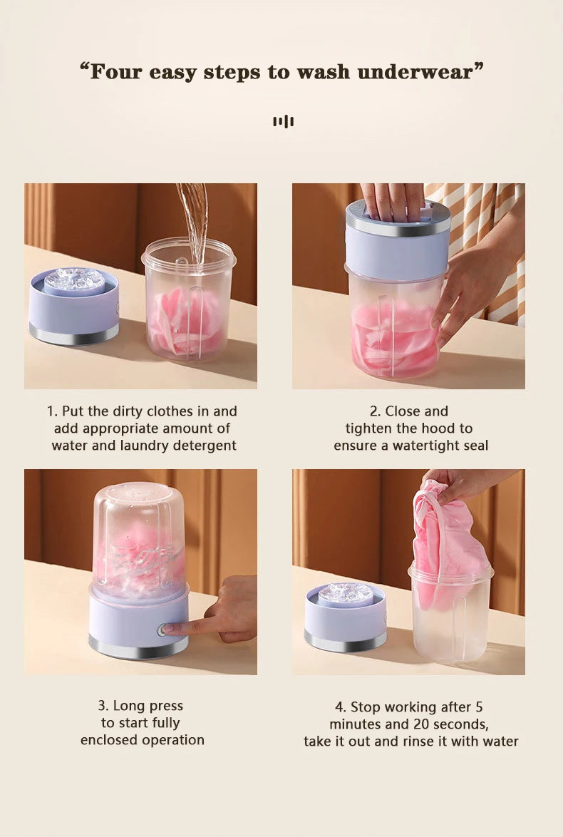 Tidesmit portable wireless laundry bucket for underwear and socks with 2-speed charging mini washing cup feature
