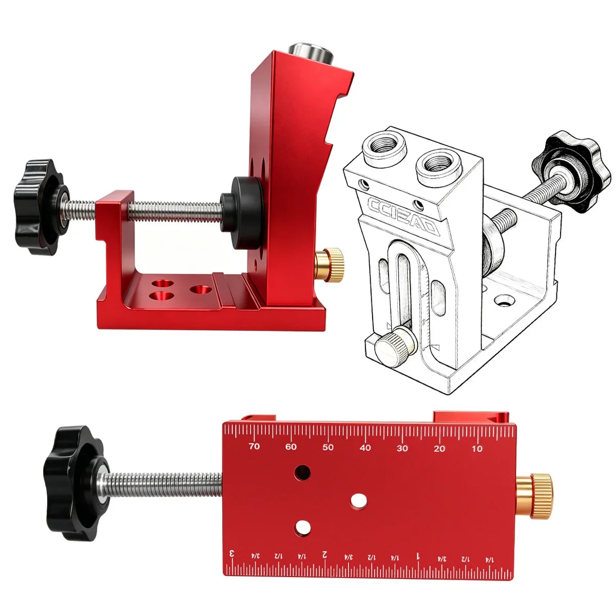 Aluminum Alloy Pocket Hole Jig Kit, Woodworking Oblique Hole Locator with 9mm Drill Bit, Adjustable Pocket Hole Carpentry Tool