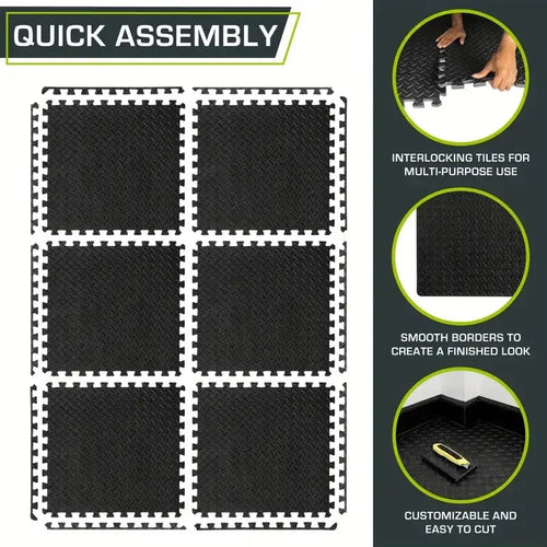 16pcs non-slip exercise mat smart yoga floor tiles with interlocking design, side angle view of protective floor padding.