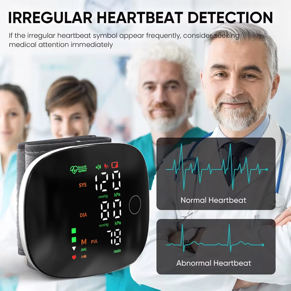 Blood Pressure Monitor New LED Rechargeable Wrist Blood Pressure Monitor English Spanish Voice Broadcast Tonometer BP Monitor
