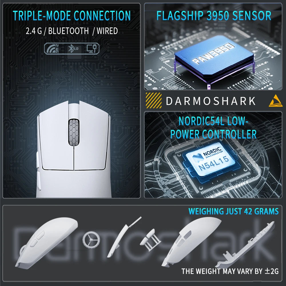 Darmoshark M3 Micro V2 Wireless Gaming Mouse Double 8k Nordic N54L PAW 3950 30000 DPI  Small Hand  Macro Game Mouse Lightweight