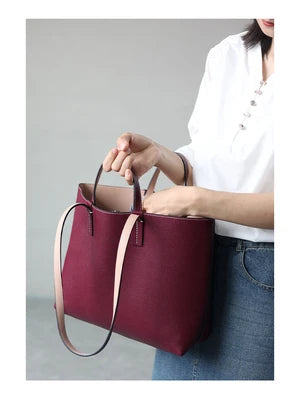 Women Luxury Genuine Leather Tote Soft Cowhide Handbag Two Sides Available Using Shoulder Bags Versatile And Durable