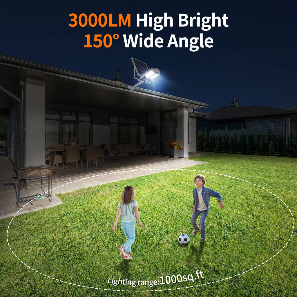 Intelamp Solar Street Lights Outdoor Lamp 3000LM 12500mAh With Two Motion Sensors Super Large Solar Panel For Garden Yard Path