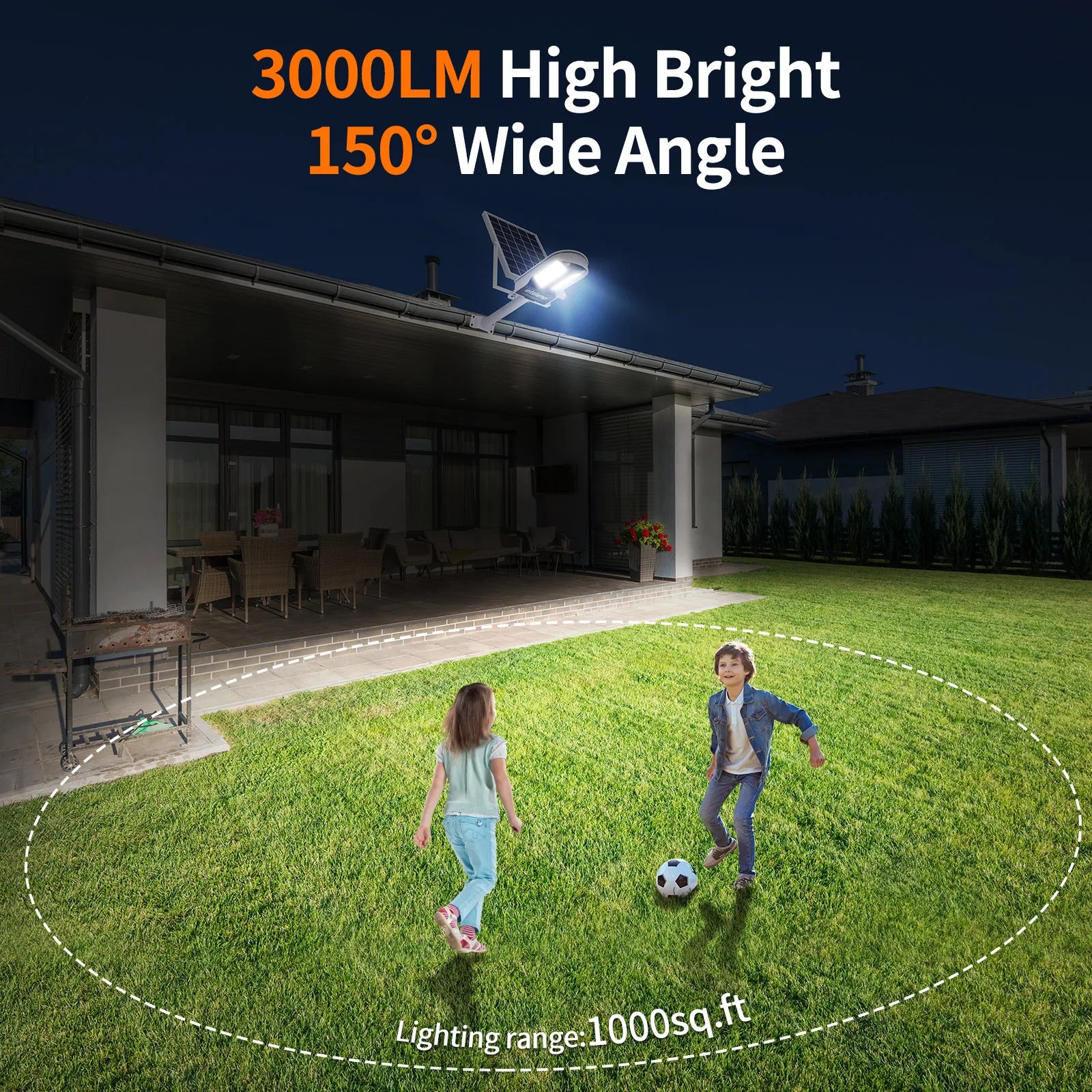 Intelamp Solar Street Lights Outdoor Lamp 3000LM 12500mAh With Two Motion Sensors Super Large Solar Panel For Garden Yard Path