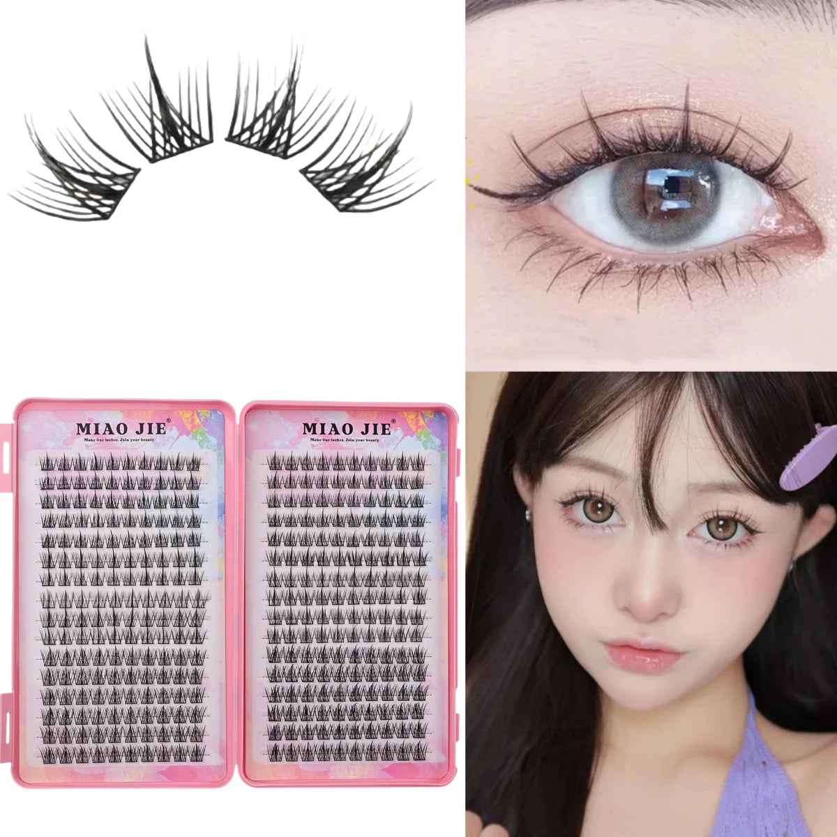 MIAOJIE Large Eyelashes with Pointed Cat-Eye C-Curl 10-14Mm Eyelashes That Are Natural And Light Without Blinking to Enlarge