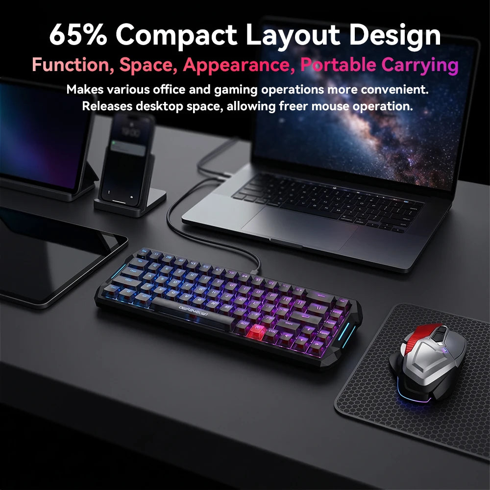 DarkBeacon 65% Gaming Keyboard 68 Keys Mechanical Keyboard LED Backlit Wired Keyboard with Red Switch for Windows Mac PS4 Gamer