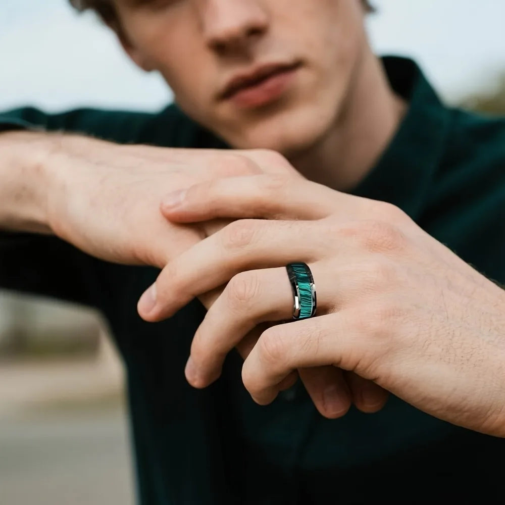 Smart Health Ring: Stainless Steel 8mm Peacock Stone Fitness Tracker Tidesmit