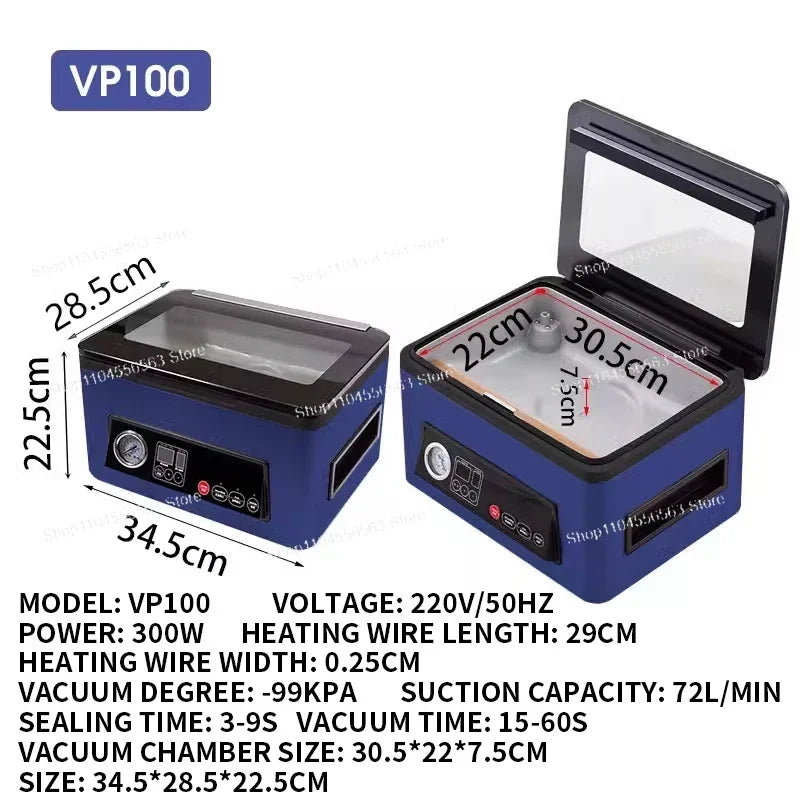 VP100 Ultra Series Chamber Vacuum Sealer Machine - Compact Design, for Wet Foods & Meat Vacuum Packing