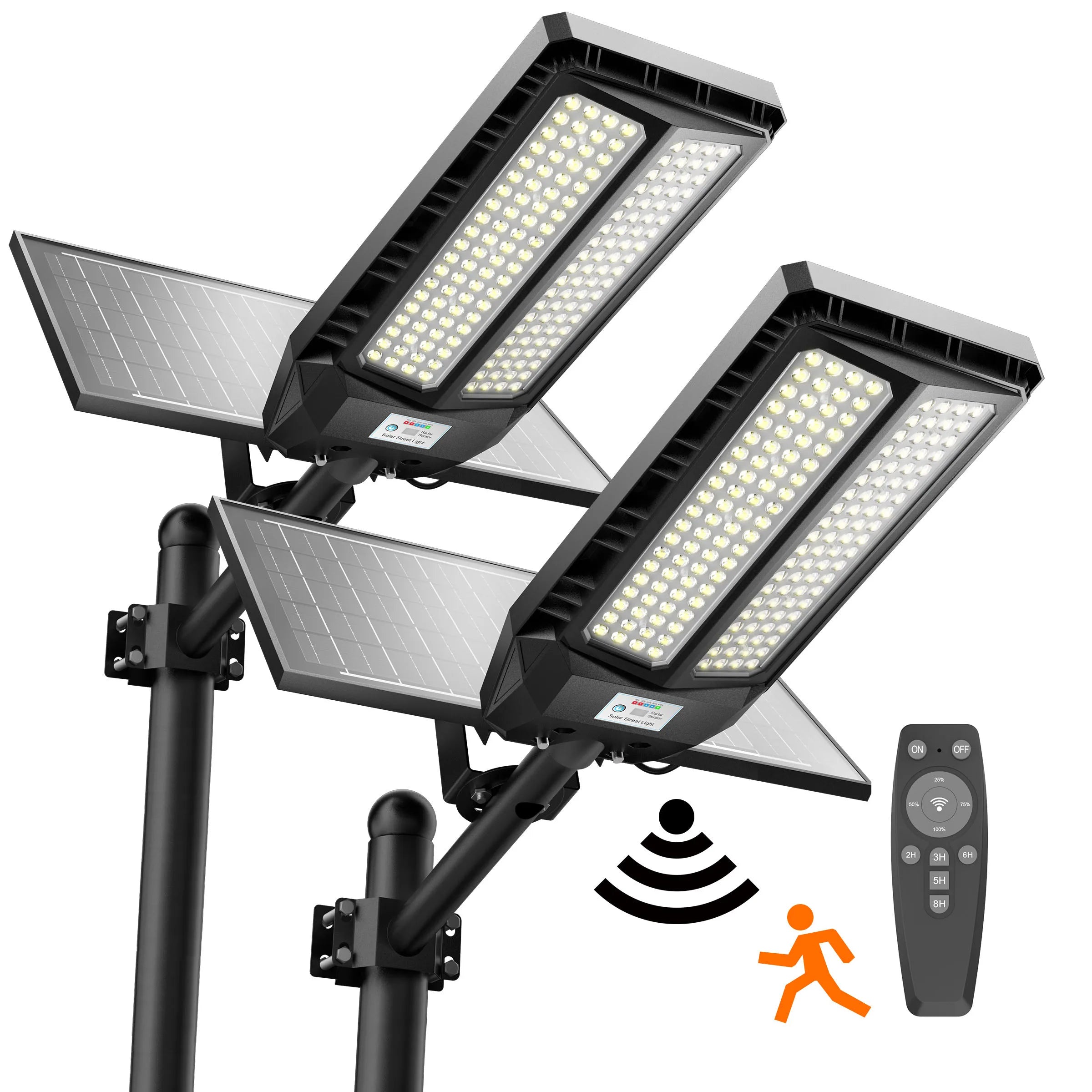 Dual Solar Panel Outdoor Light, Solar Security Light with Motion Sensor and Remote Control, Ultra Bright LED Solar Powered Light, Dusk to Dawn Waterproof Lighting for Yard Garden Driveway