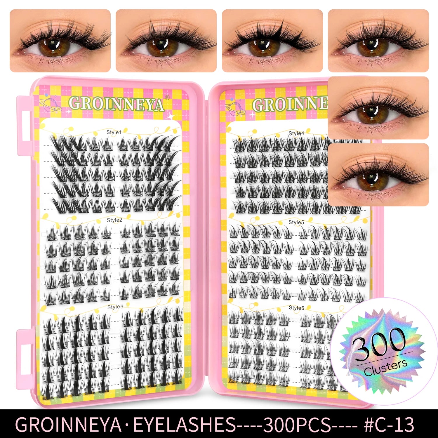 GROINNEYA Eyelashes Clusters 320 pcs Natural Eyelash extension Cluster Lashes Volume Mixed Tray Lashes Cluster Natural Lashes False Eyelashes C13 Tidesmit
