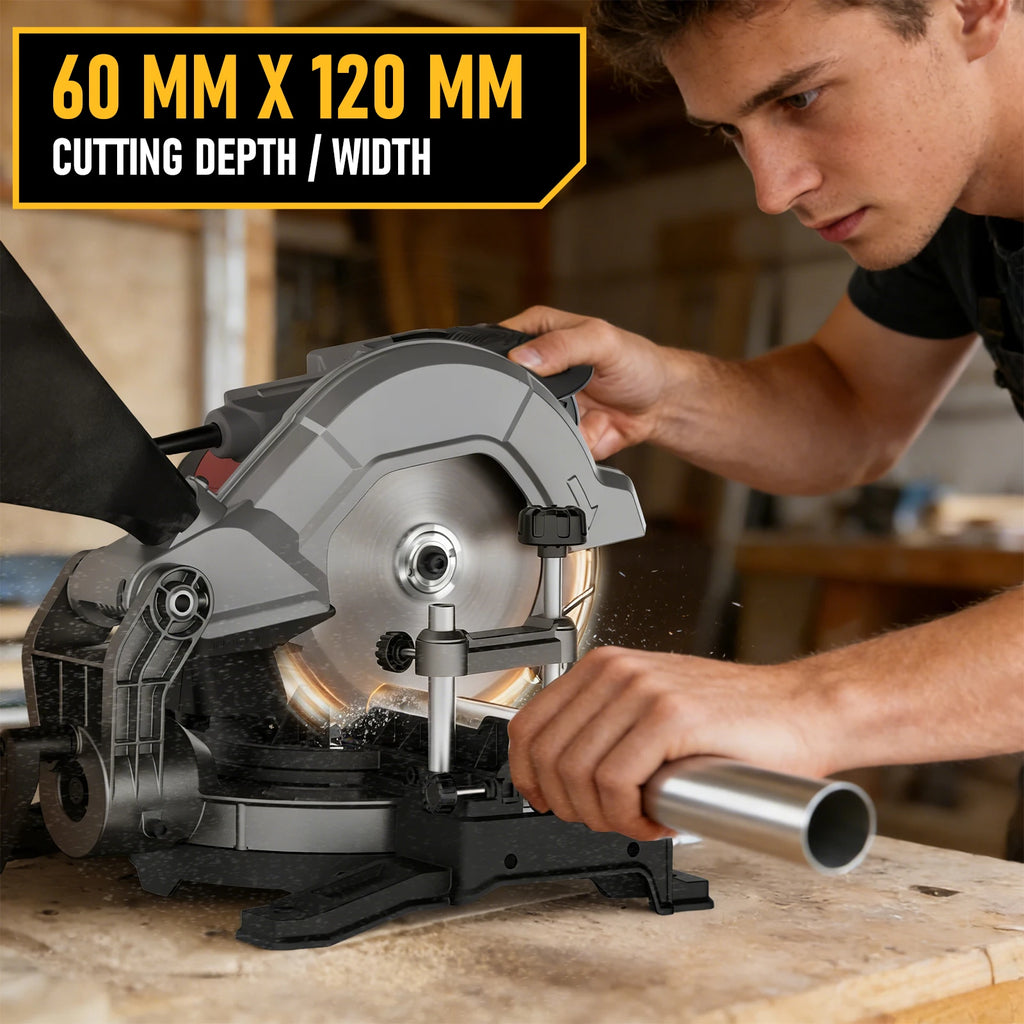 45° Bevel Compound Miter Saw 8inch, 1400W Electric Mitre Saw with 24T Carbide Blade, 5000 RPM, Woodworking Cutting Tool for Wood