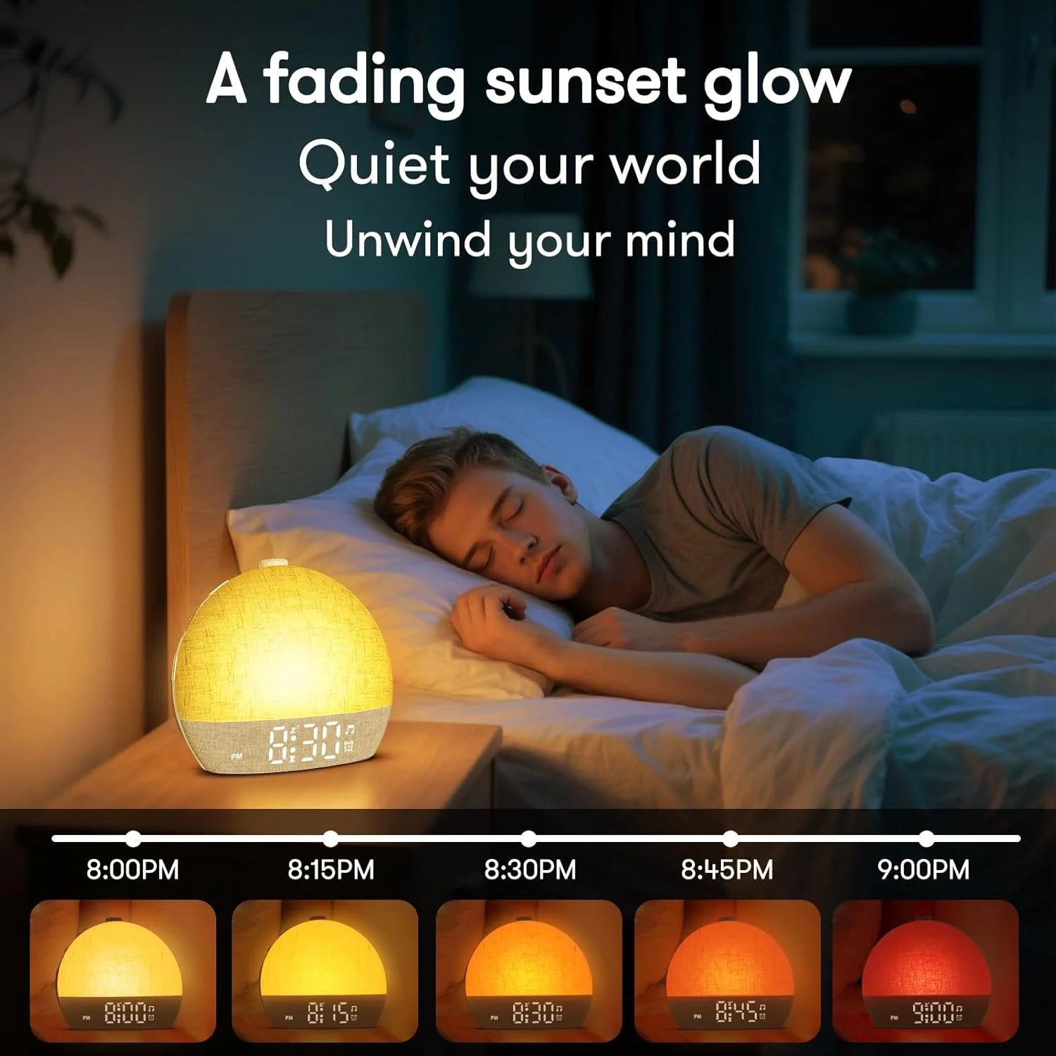 Wake Up Lights Sunrise Alarm Clock Dimmable Night Light White Noise Sound Machine with 30 Soothing Sounds for Heavy Sleeper Gift