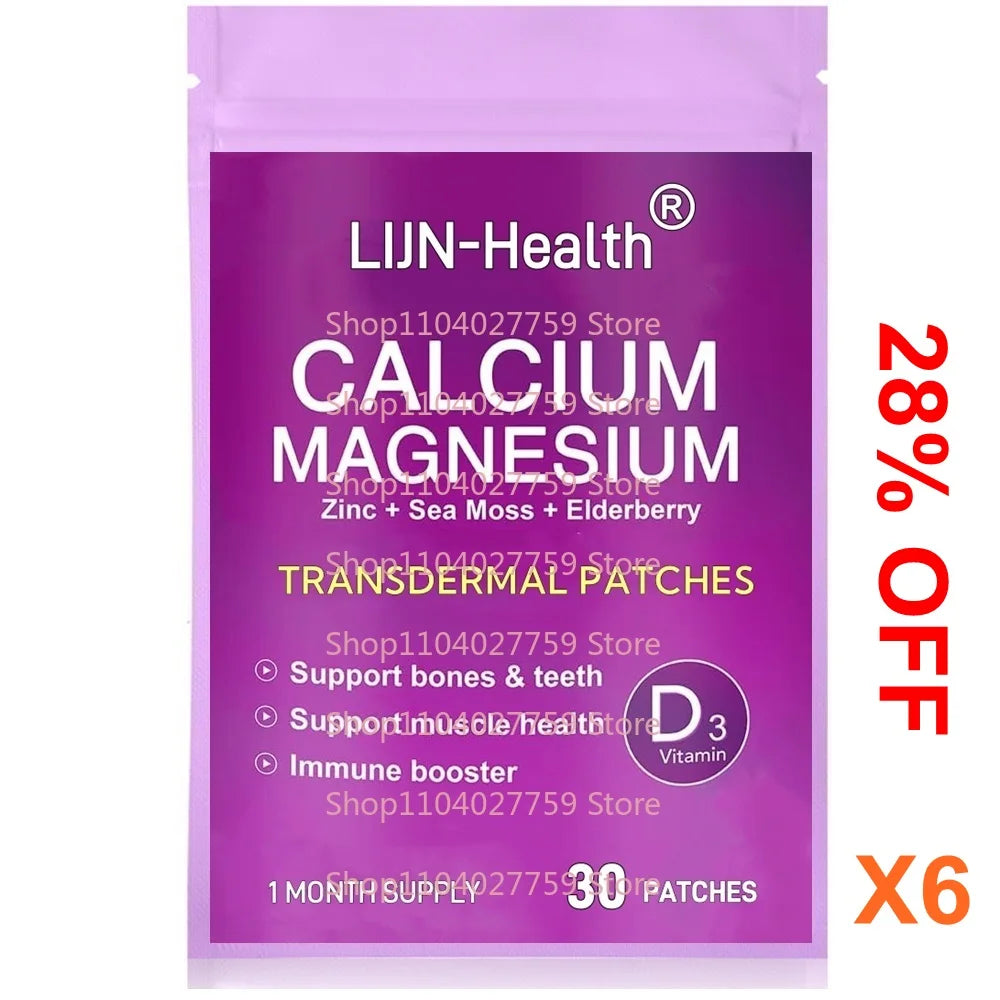 30 Patches Calcium Magnesium Zinc Transdermal Patches with Vitamin D3 for Bone, Muscles, Calm Mood