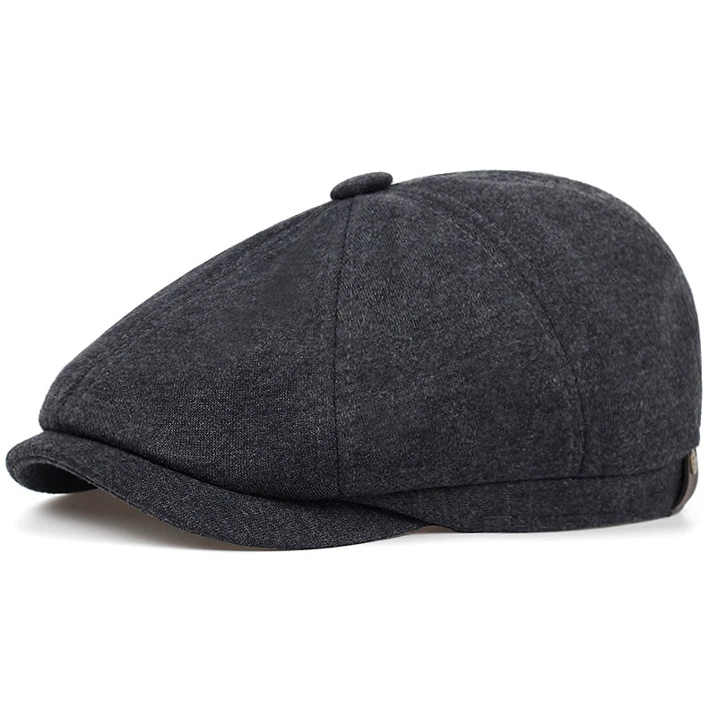 Tidesmit charcoal grey cotton newsboy cap with a structured crown and short brim for classic autumn and winter style.