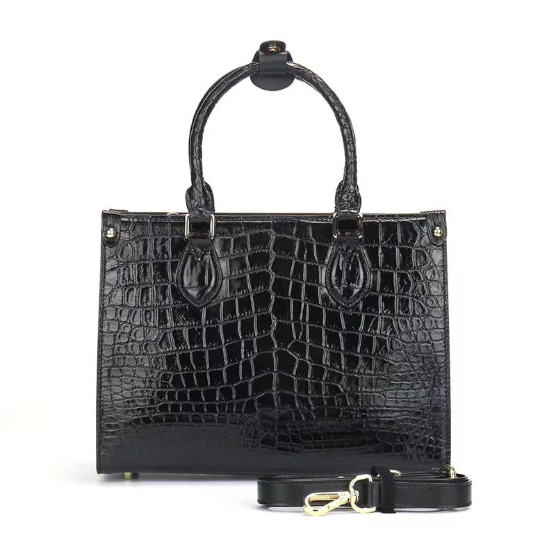 Authentic Crocodile Skin Classic Women's Small Totes Handbag Genuine Exotic Leather Female Work Purse Lady Single Shoulder Bag