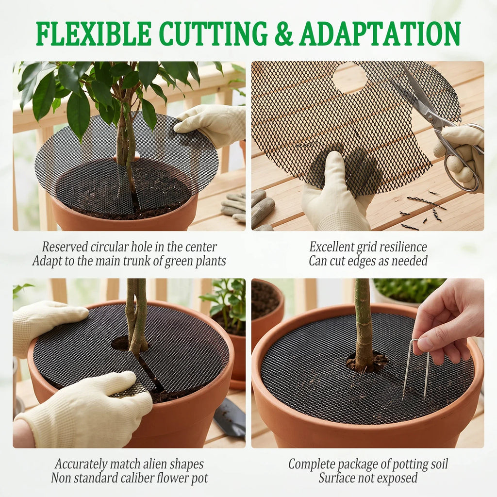 10Pcs Flower Pot Grid 30cm 40cm Planter Pot Soil Protector Cover with 20 Metal Ground Stake Indoor Outdoor Gardening Accessories