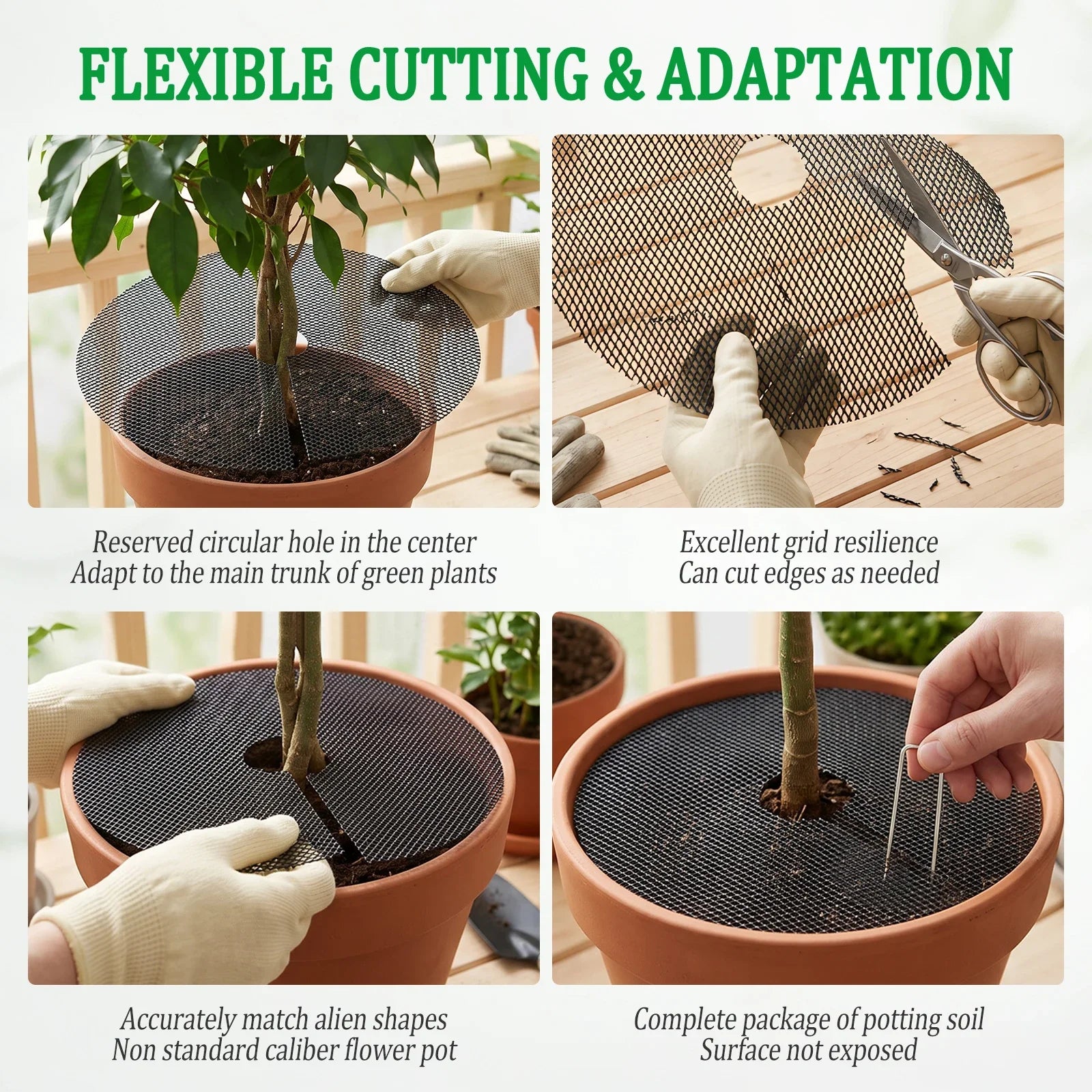 10Pcs Flower Pot Grid 30cm 40cm Planter Pot Soil Protector Cover with 20 Metal Ground Stake Indoor Outdoor Gardening Accessories