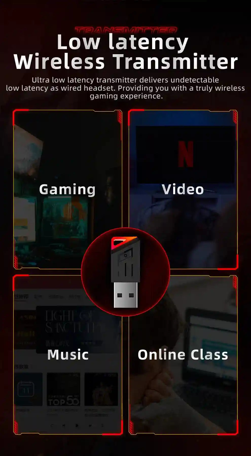 Wireless Gaming Headphones with Low Latency Audio and RGB Lights Tidesmit
