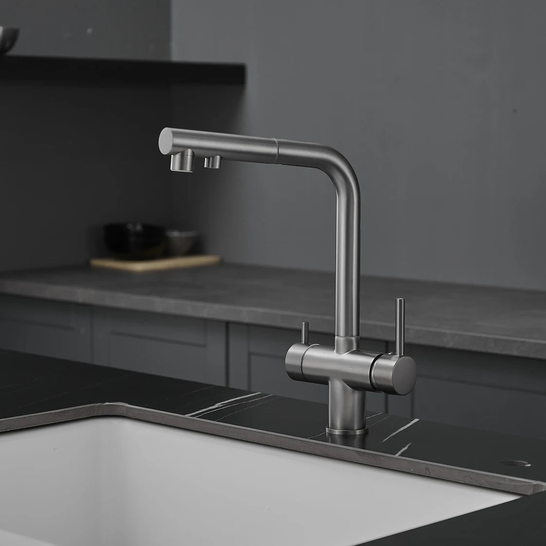 White Hot Cold Filter Kitchen Sink Faucets 3 Ways Pure Water Pull Out Kitchen Sink Mixer Tap Brass Filter Kitchen Sink Faucet