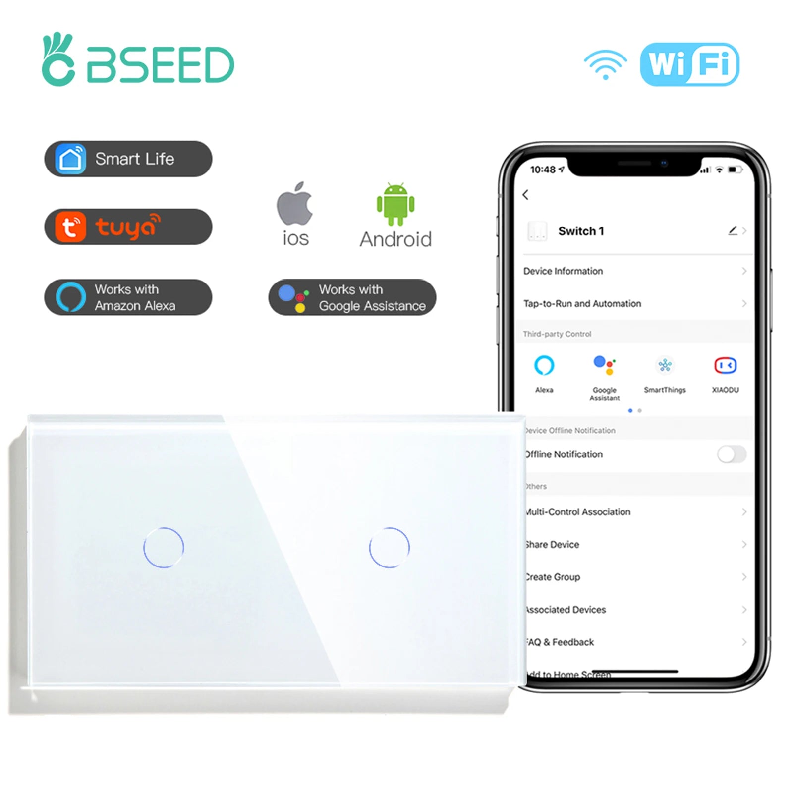 WiFi Smart Light Switch - Glass Touch Panel | Tidesmit Home Automation 1G 1G Tidesmit