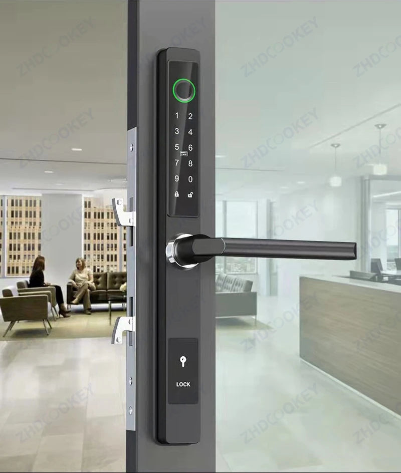 ZHDCOOKEY Biometric Digital Door Lock  Waterproof TTLock APP BLE Fingerprint RFID Card Password Aluminum Sliding Door Smart Lock