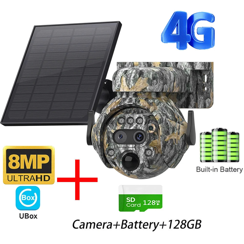 INQMEGA 8MP Solar Powered Camera 4K 4G / WIFI Solar Camera Solar Panel  Security PIR Human Detection Cam in Forest