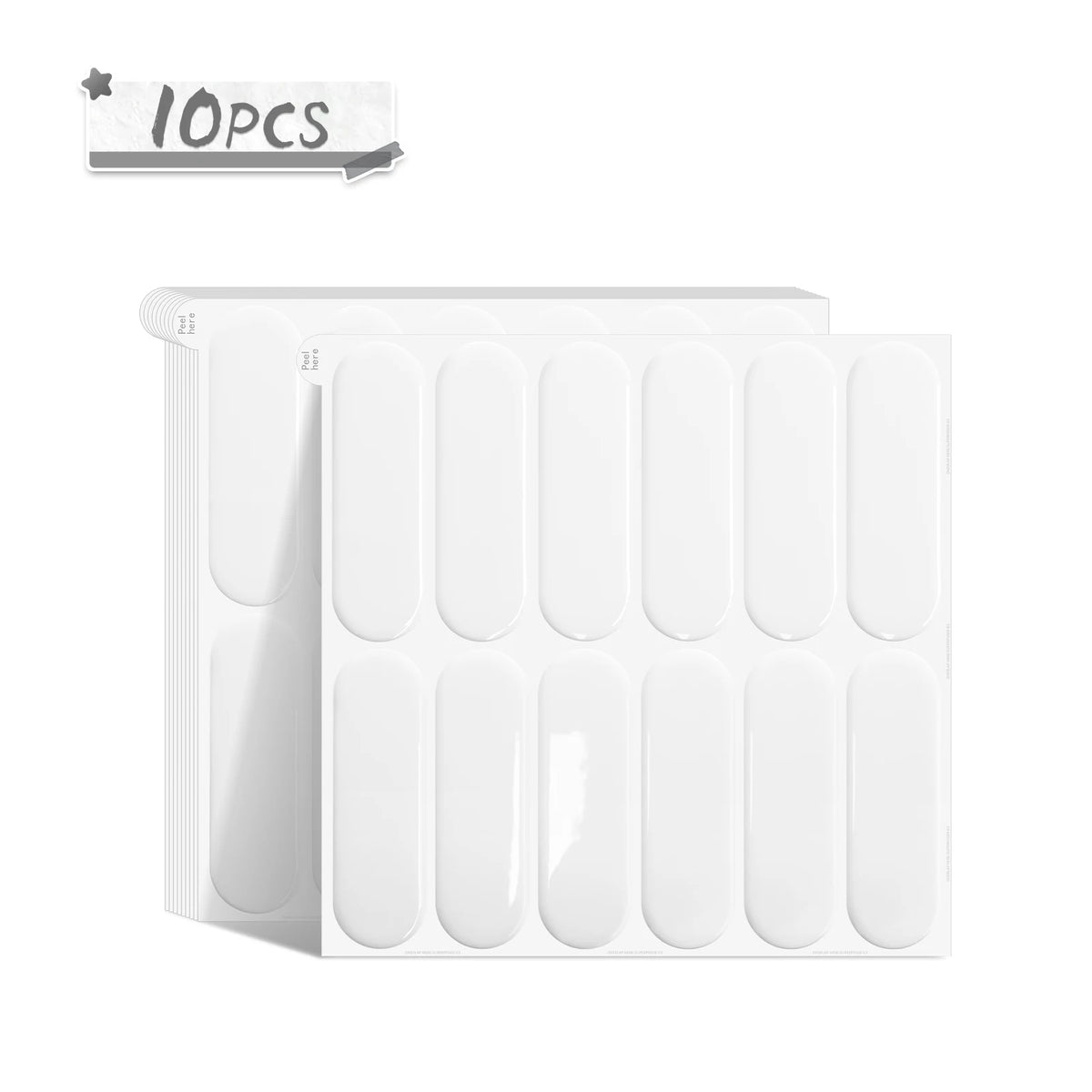 10pcs pack of white oval 3D peel-and-stick backsplash tiles with embossed grooves