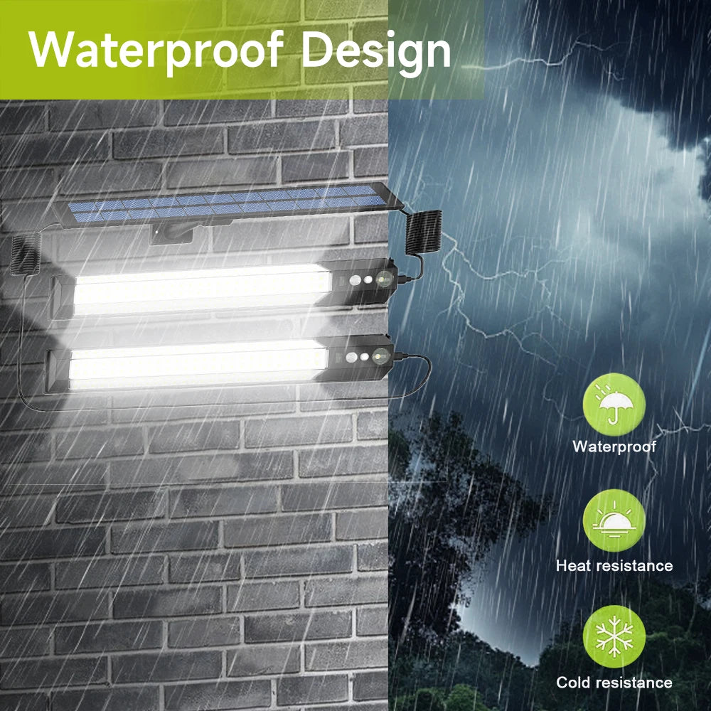 New 316 LED Solar Light Bar Outdoor 4 Modes Motion Sensor Separate 2 Head Lamp with 3 Meter Wire Street Wall Lights Garage Yard