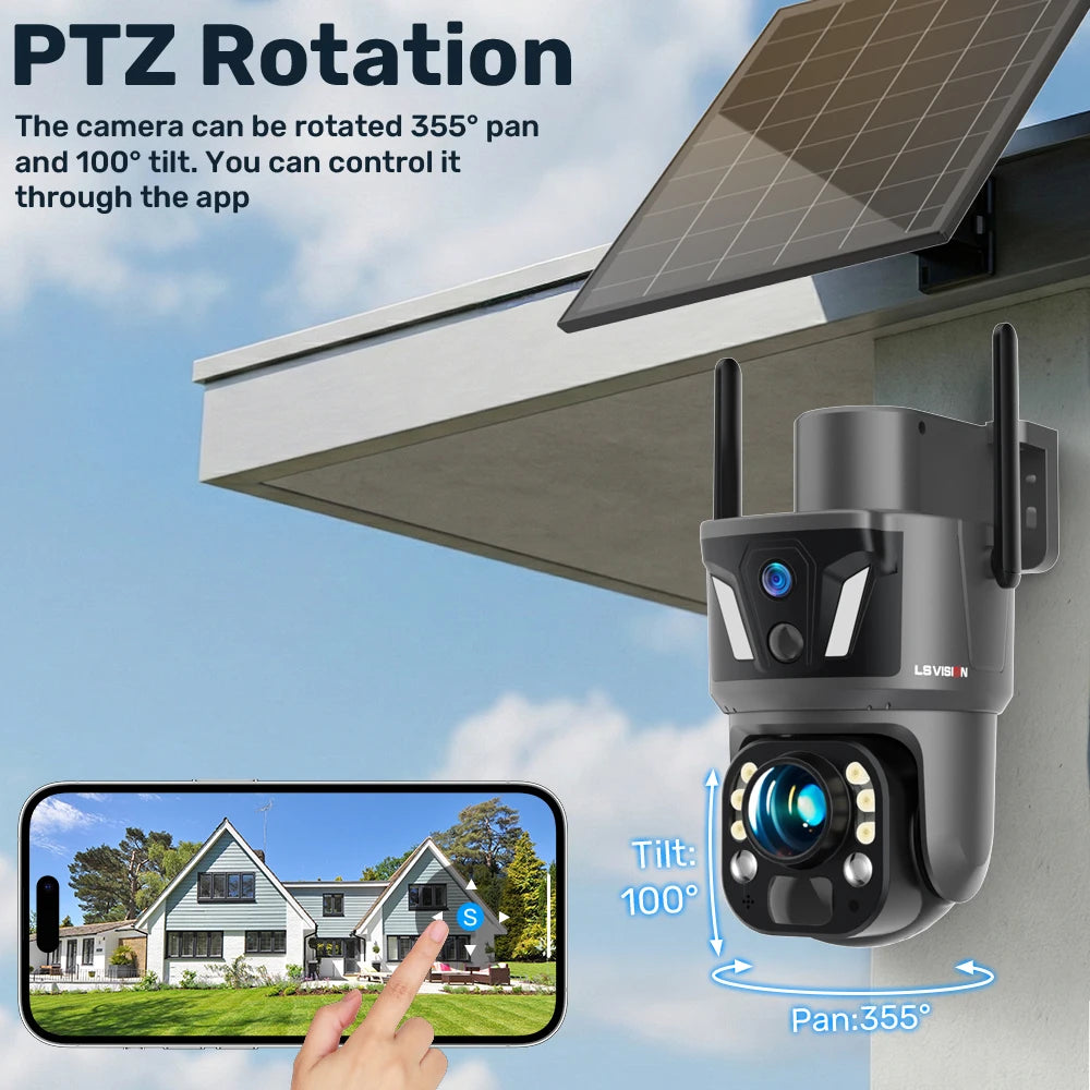 LS VISION 99X Optical Zoom Dual Screen Solar Camera Outdoor 4K 4G/WiFi PTZ Dual PIR Detection AI Auto Tracking Security Camera