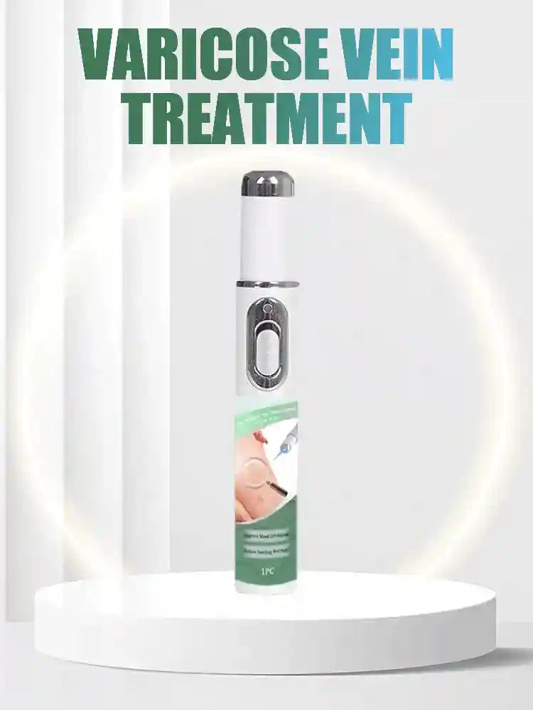 White handheld laser device for home varicose vein and spider vein treatment, sleek pen design, skincare tool.