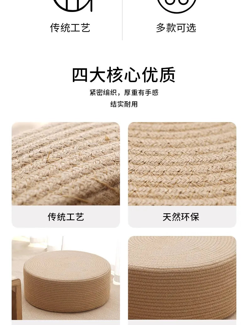 Cotton Thread Hand Woven Japanese Tatami Futon Breathable Comfortable Grass Woven Hemp Rope Floor Cushion Meditation Worship
