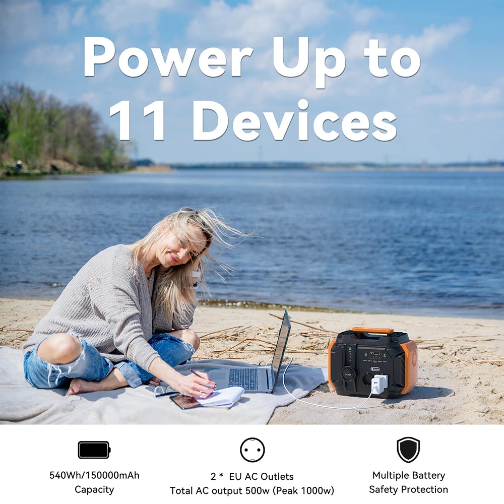 Portable Power Station 540Wh with 100W Solar Panel Kit | Tidesmit Tidesmit