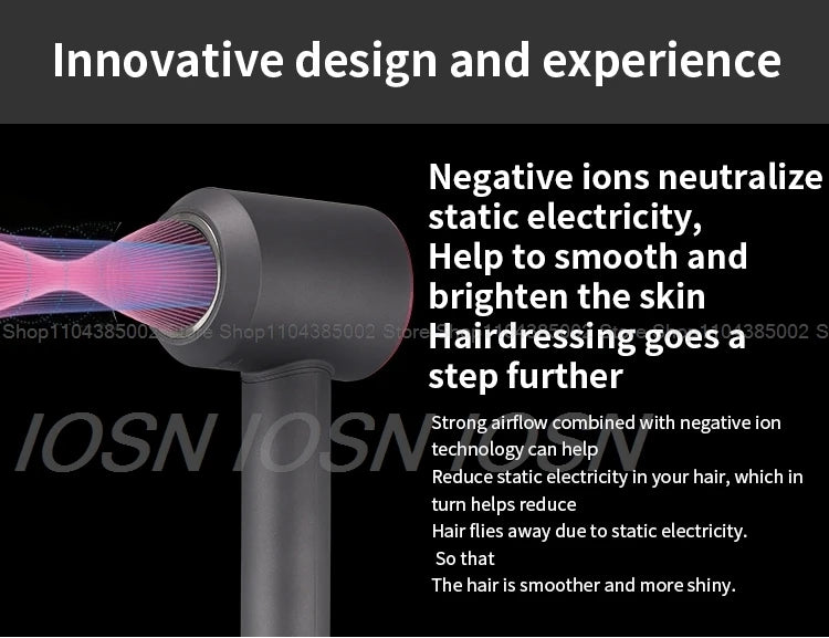 Grey leafless negative ion hair dryer with powerful airflow for quick, smooth, static-free drying and salon styling.