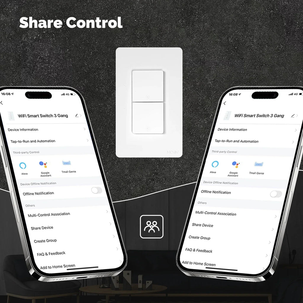 Smart Wi-Fi Wall Switch | App Controlled Light Switch | 1-4 Gang Tidesmit Tidesmit