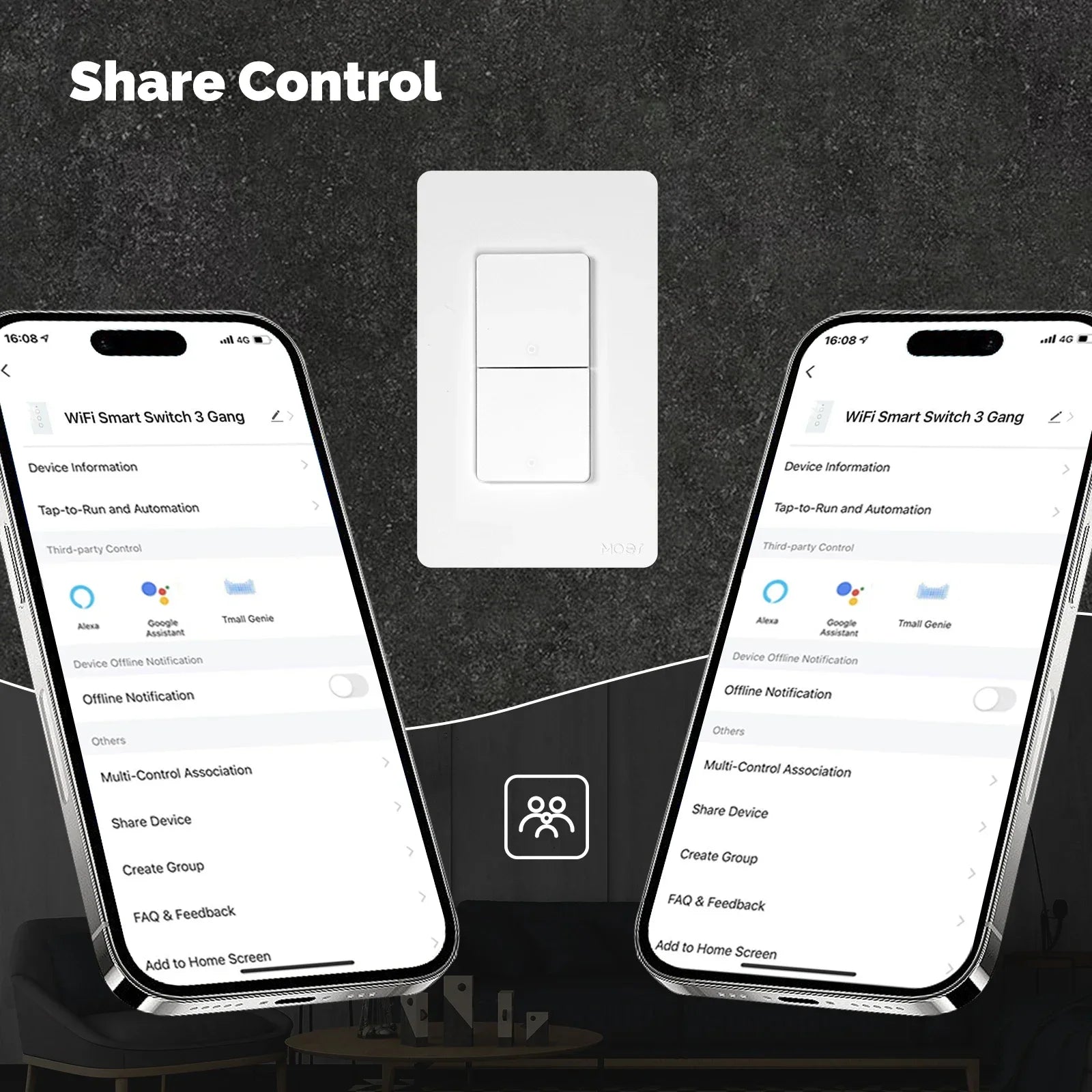 Smart Wi-Fi Wall Switch | App Controlled Light Switch | 1-4 Gang Tidesmit Tidesmit