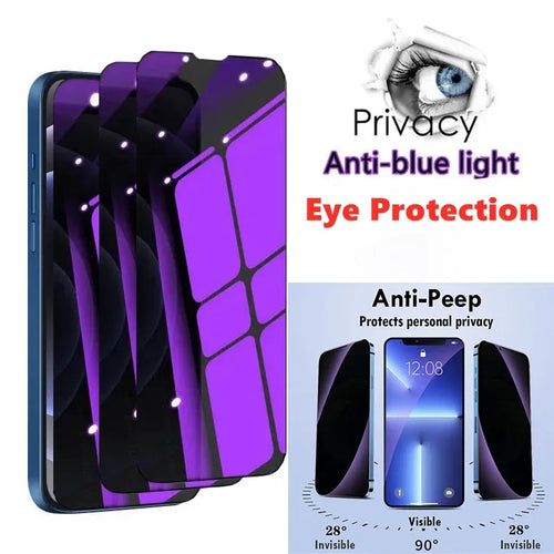 1-3 Pcs Anti Blue Light Privacy Tempered Glass for iPhone 15 Pro Max 14 Plus 13 12 Mini 11 Eye Protection Clear Screen Protector for iPhone 15 3 Pcs Glass Tidesmit