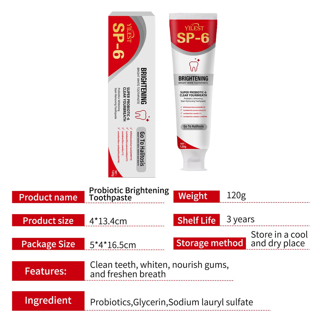 Tidesmit SP-6 Probiotic Teeth Whitening Toothpaste for plaque removal and fresh breath oral hygiene care 120g