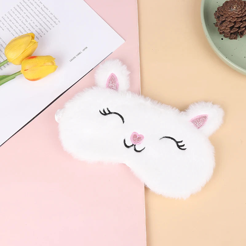 1PCS Plush Cute Grey Cat Eye Mask Sleeping Mask Eye Shade Cover Blindfold Eyeshade Eyepatch Suitable for Travel Home Gift