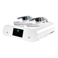 White HIEMT EMS NEO RF body sculpting machine with two applicators, touchscreen display, and muscle stimulation tech.