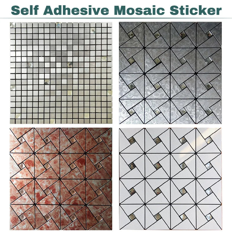 3 Pcs Self Adhesive Mosaic Stick Wall Tile Backsplash Kitchen Bathroom Washbasin Living Room Background KTV Decor Wall Decal