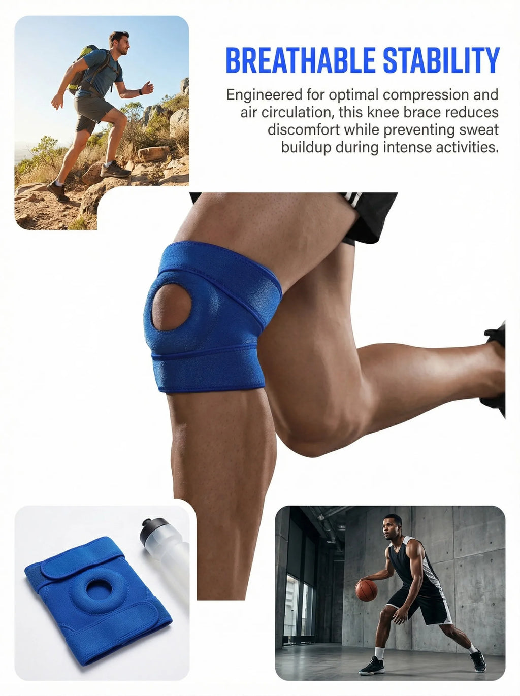 1PC Adjustable Knee Brace Patella Support - Open Patella Design for Knee Pain Arthritis Meniscus Relief Sports Basketball Runnin