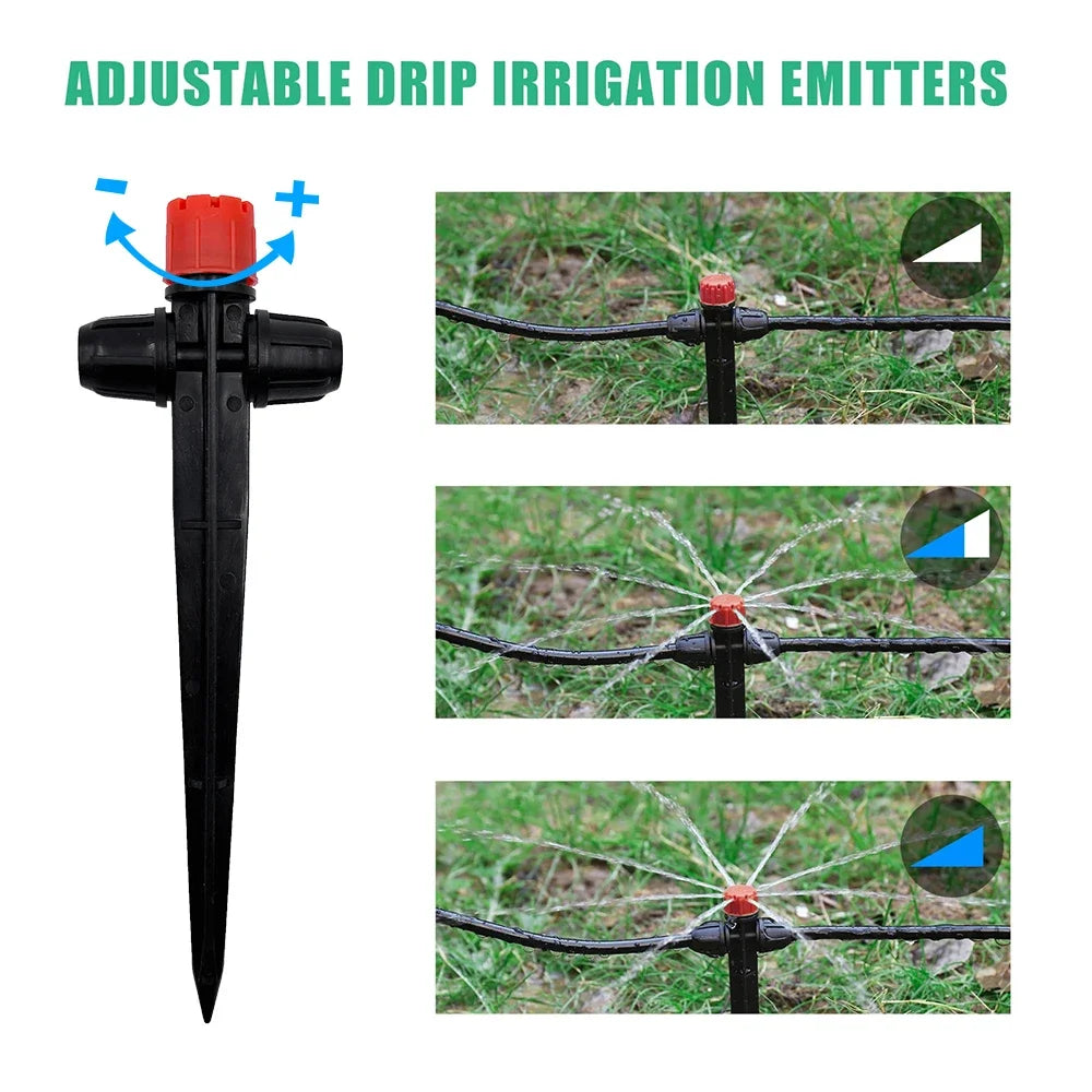 Garden Drip Irrigation 1/ 4'' Spiked Sprinkler Automatic Watering System Kit for Bonsai Pot Plant Flower Vegetable Greenhouse