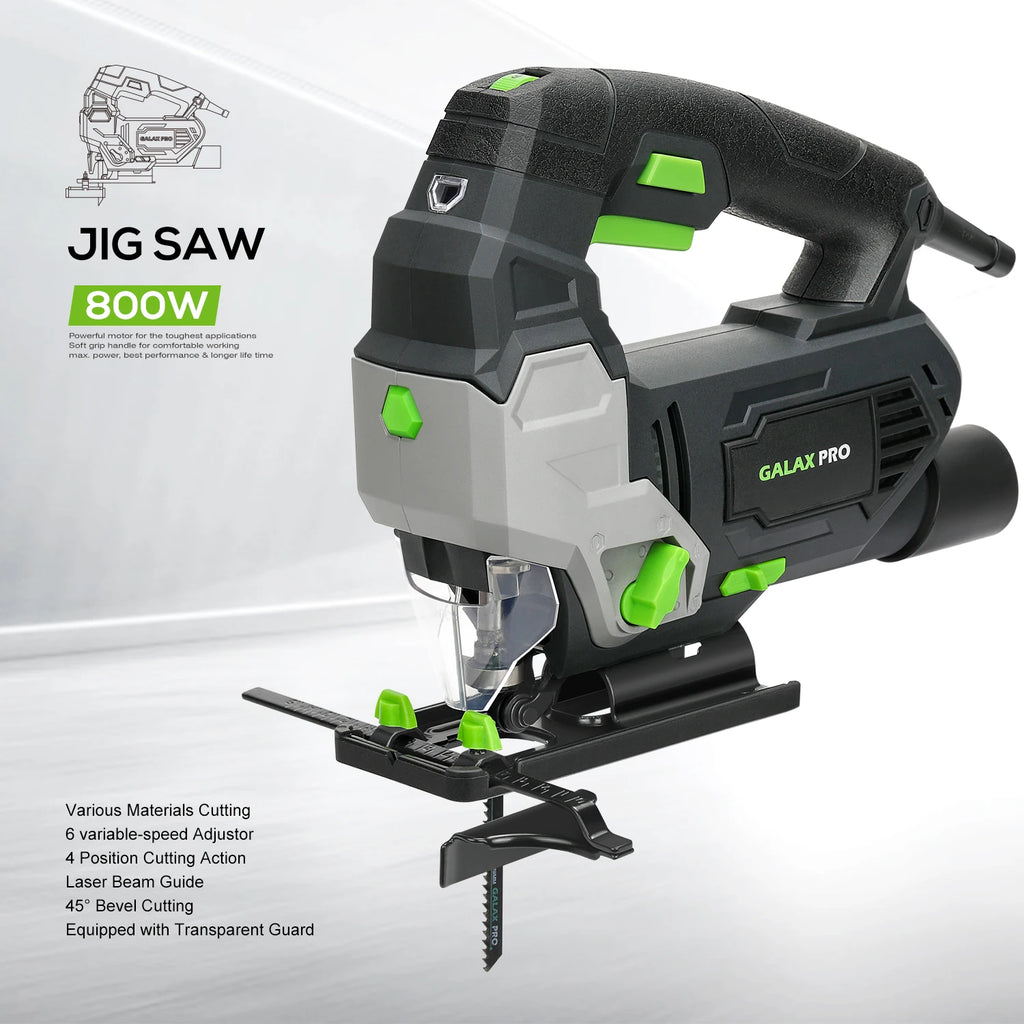 GALAX PRO Jig Saw 800W Powerful Motor Adjustable ±45° Cutting 3000 RPM Electric Saber Saw Wood Tool for Chainsaw DIY Woodworking