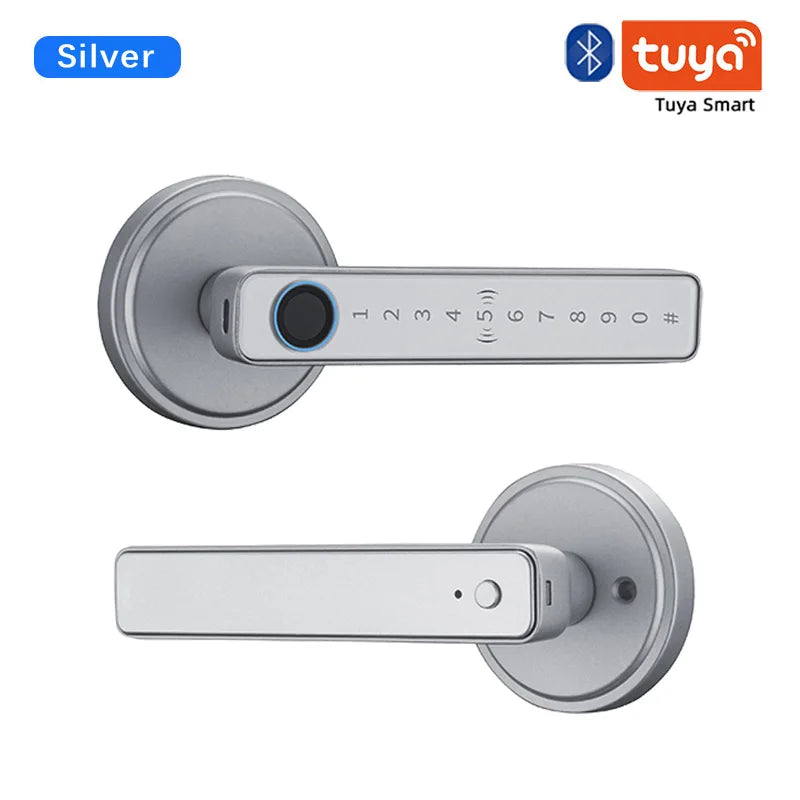 Tuya Handle Fingerprint Key Card Digital Smart Door Lock Keypad Key Entry Electronic Lock Home House 9 Languages Audio Playback