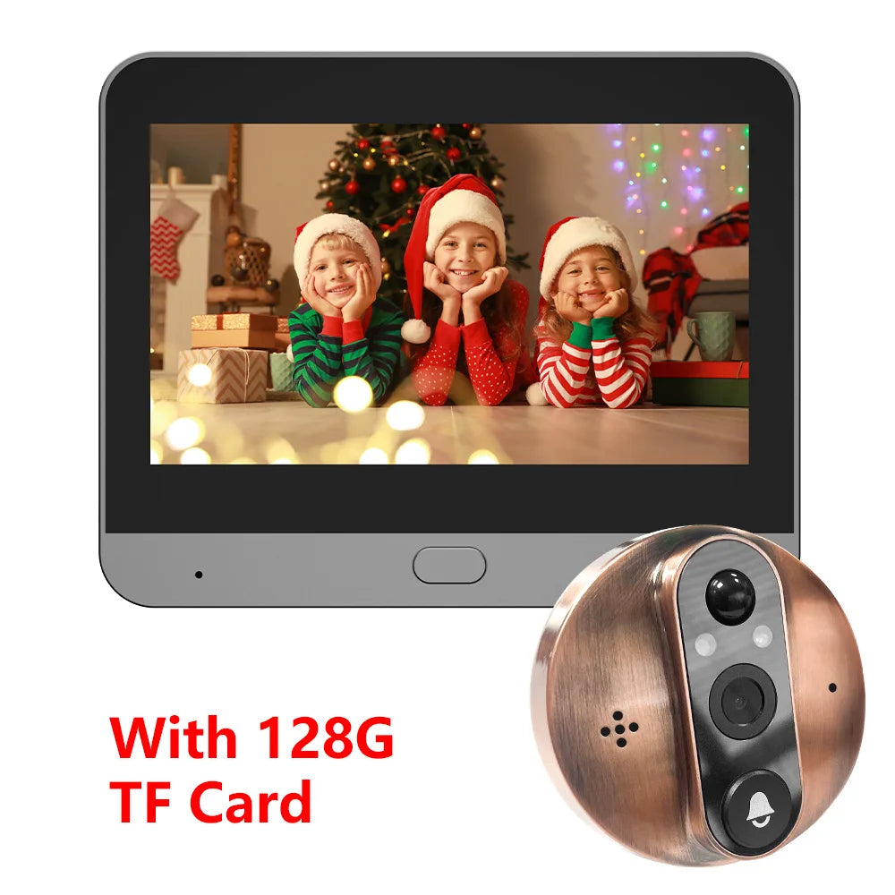Bronze Wi-Fi door peephole camera kit with indoor monitor and 128G TF card included