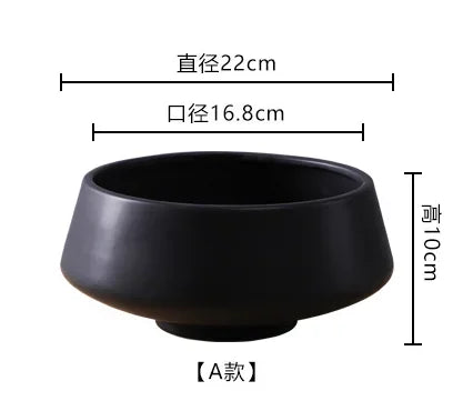 Ceramic flower pot planter, dark gray round bowl shape with wide rim and hollow base